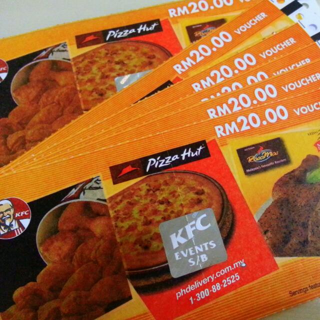 RM20 KFC/Pizza Hut Cash Voucher, Tickets & Vouchers, Vouchers on Carousell