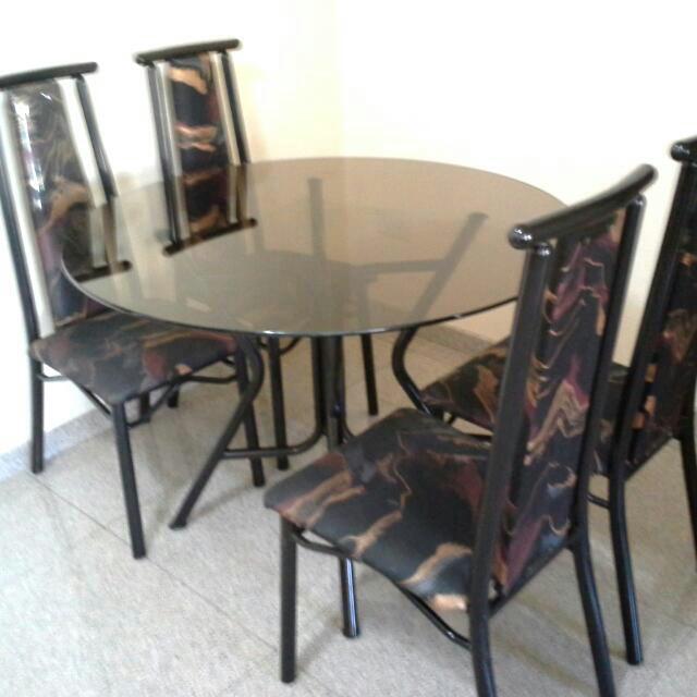 4ft Round Glass Top Dining Table With 4 Chairs Furniture Home Living Tables Sets On Carou 4ft Round Glass Top Dining Table With 4, Round Black Glass Dining Table And 4 Chairs