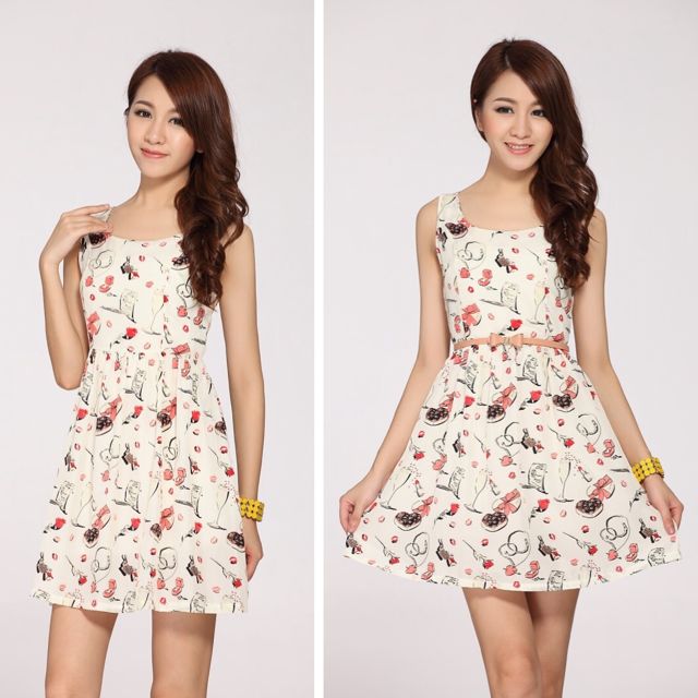 Cherrykoko Makeup Print Ivory Dress - Makeup Print Dress Cherrykoko Makeup Print Ivory Dress - Makeup Print Dress