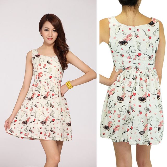 Cherrykoko Makeup Print Ivory Dress - Makeup Print Dress Cherrykoko Makeup Print Ivory Dress - Makeup Print Dress