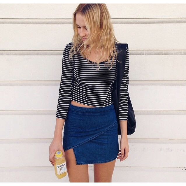 Brandy Melville Inspired Denim Wrap Skirt, Women's Fashion, Bottoms, Skirts on Carousell