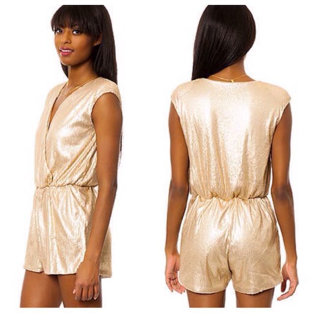 Karmaloop Glitz And Glamour Sequin Romper in Gold, Women's Fashion