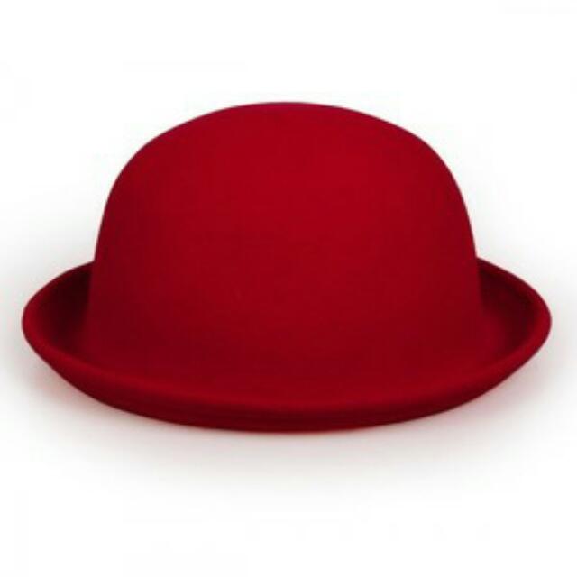 Womens red bowler hat