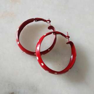 Vintage Retro Polka Dots Earrings (Red)