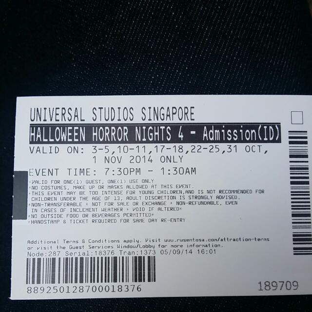 USS / RWS Halloween Horror Night Tickets, Tickets & Vouchers, Local