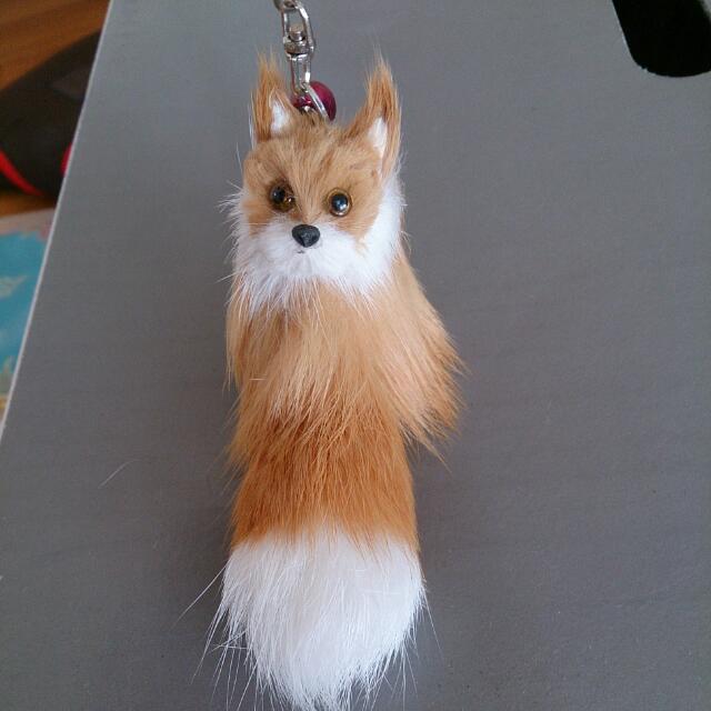 Japanese Furry Fox Keychain With Bell