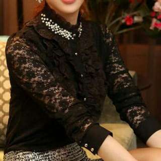 Korean Style Sheer Lace Button Blouse - Instocks