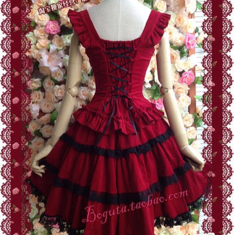 INSTOCKS Red And Black Lace Gothic Lolita Dress Women s Fashion