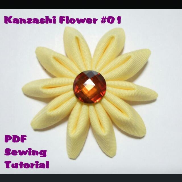 Instant Download Pdf Tutorial Kanzashi Fabric Flower 01 Sewing Pattern Size Paper Format Design Craft On Carousell