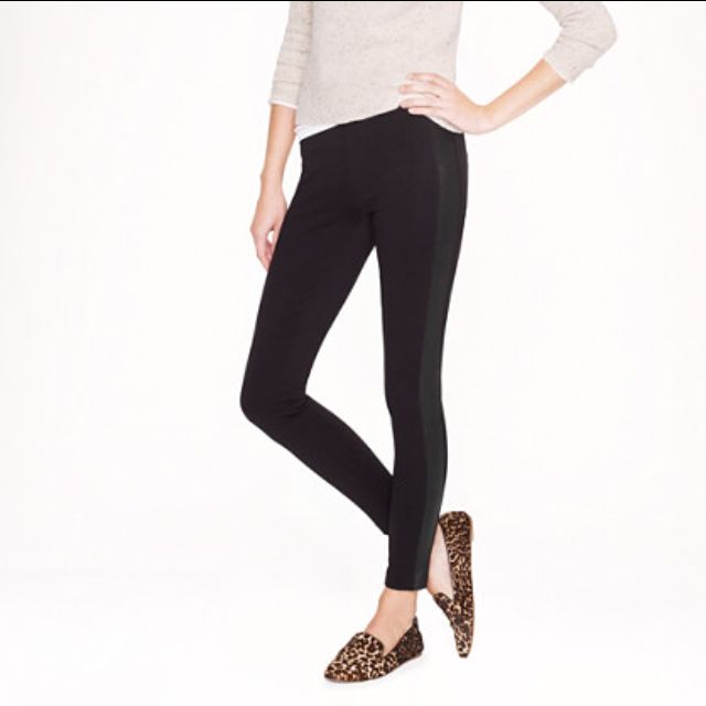 00 J.Crew Pixie Leggings With Leather Tuxedo Stripe