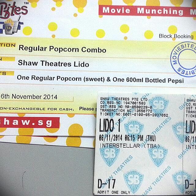 Interstellar Movie Tickets (IMAX) With Regular Popcorn Combos , Tickets