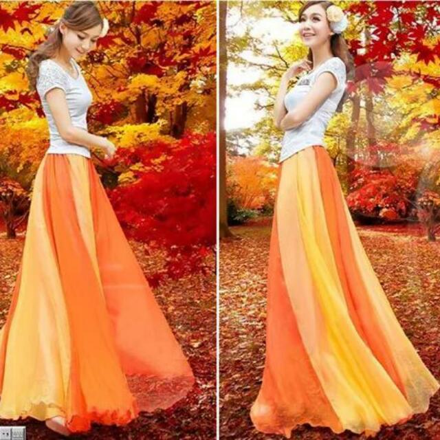 Chiffon orange outlet skirt