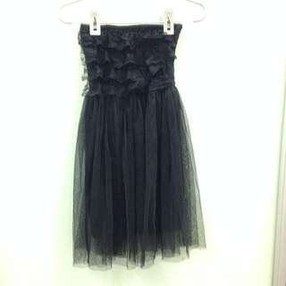 Black Tube Lace Ruffle Mesh Babydoll Dress
