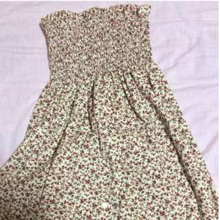 Corduroy Tube Babydoll Floral Dress