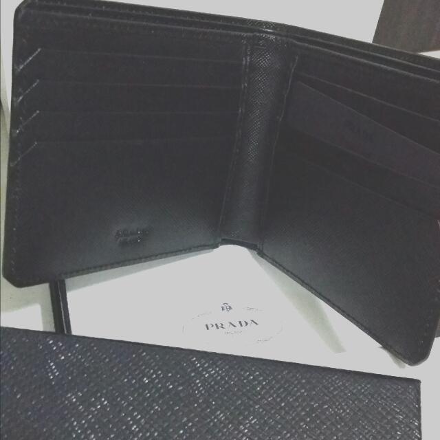 Newly Puchased From Finland 100% Authentic and New Prada Saffiano Men's  Wallet Black Two bills Compartment 8 Credit Card Slots 2 Documents Pocket  Fabric Lining Metal Logo RTP: Sgd 600 , Luxury,