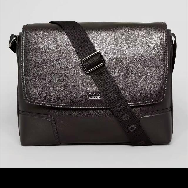 boss leather messenger bag