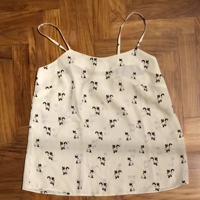 River Island Spaghetti Strap Cat Print Top Women S Fashion On