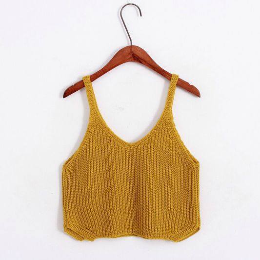 PO Knitted Spag Crop Top, Women's Fashion, Tops, Sleeveless on Carousell
