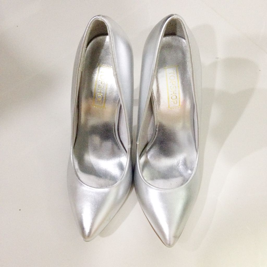 Topshop Matte Silver Heels Women s Fashion Footwear Heels on Carousell