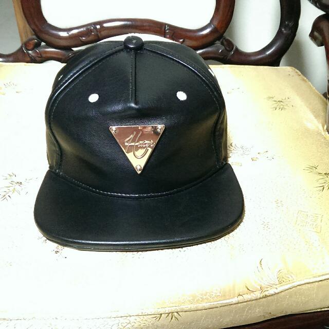 hater black leather snapback