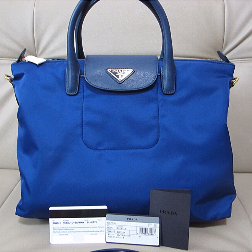Brand New Prada Tessuto and Saffiano Nylon Tote Bag in Bluette BN2541 Luxury on Carousell