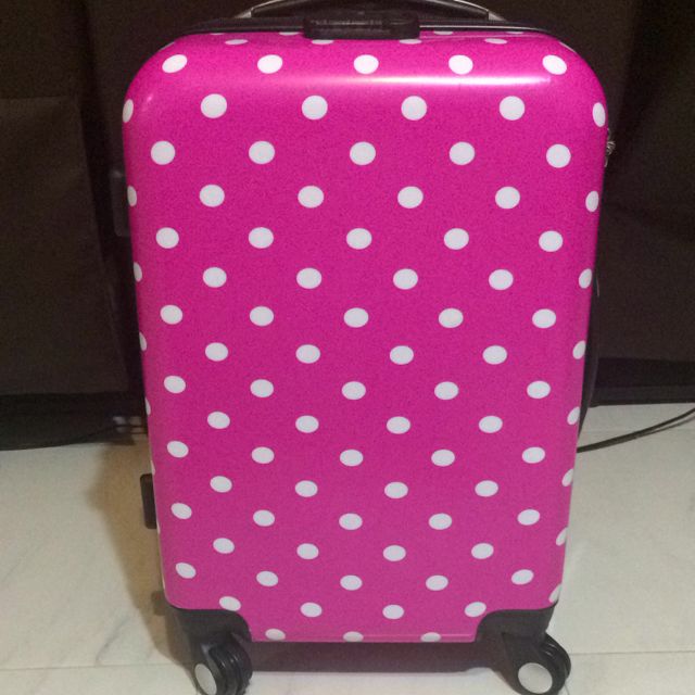 Brand new pink polka dot hard case luggage PENDING