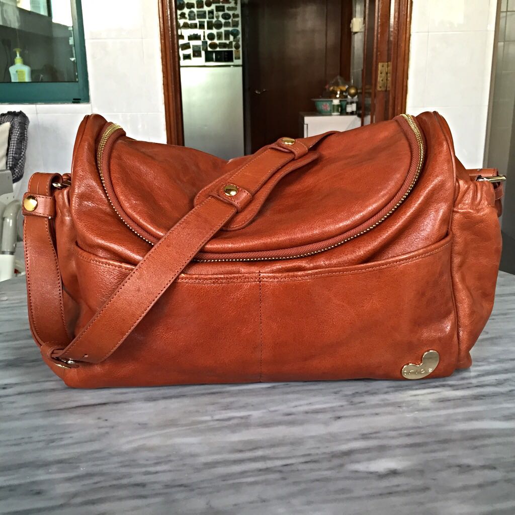 cognac leather diaper bag