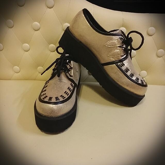 ASOS Thick Crust Flat Platform Goth Creepers Punk Shoes Gold