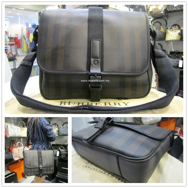 Burberry Men Smoked Nova Check Vaughan Messenger Bag Luxury Bags