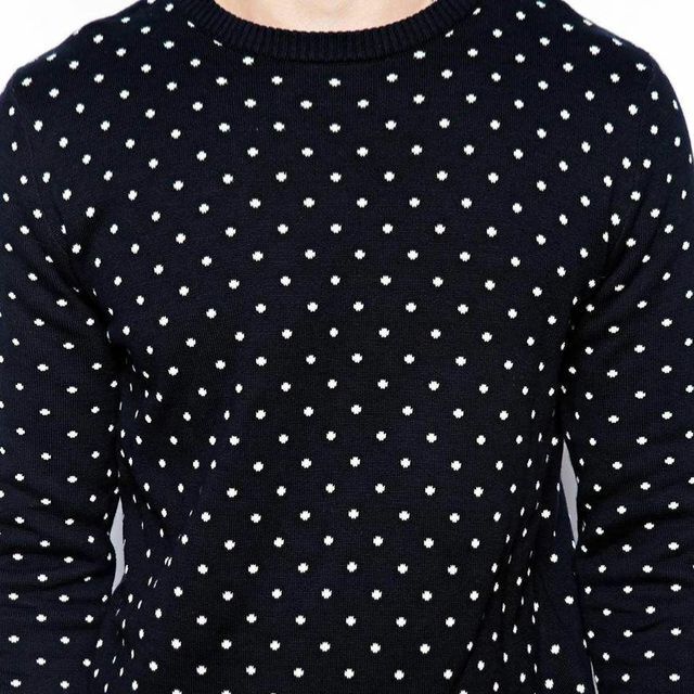 navy and white polka dot sweater
