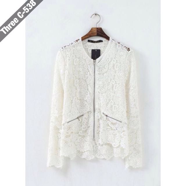 Crochet Jacket (WHITE), Fesyen Wanita, Pakaian Wanita 