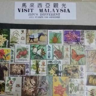 25pcs Different Old Malaysia Genuine Stamps 