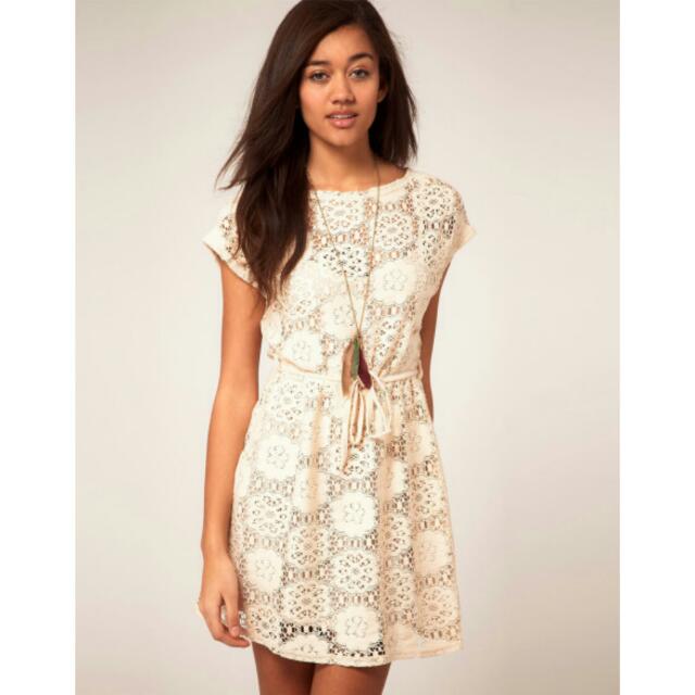 BN River Island Beige Chelsea Girl Tie Waist Dress
