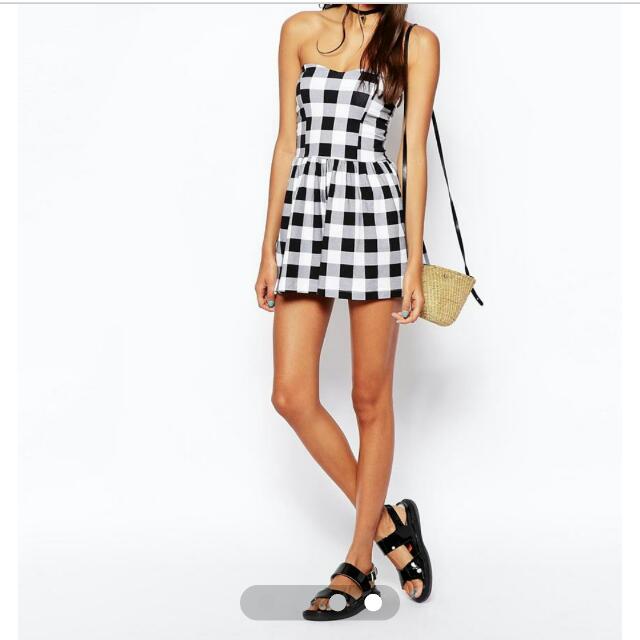 black and white checkered playsuit