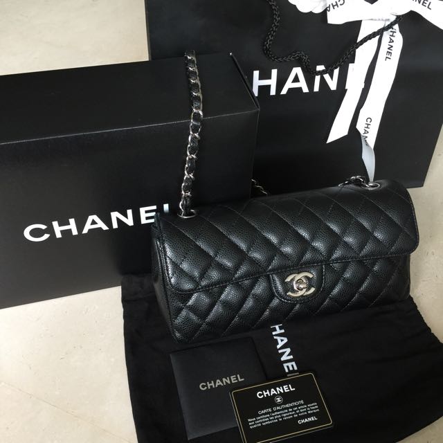 Chanel East West flap bag caviar silver hardware - www