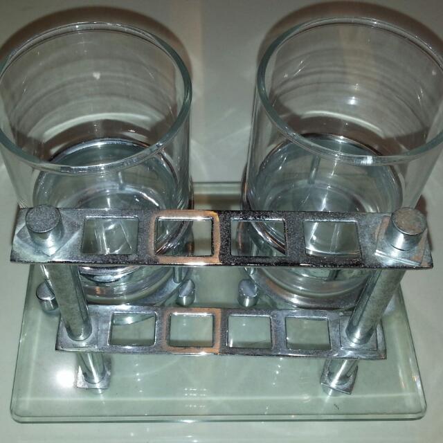 Dual Set Of Bathroom Clear Glasses For Gargle, Brush Teeth, Washing