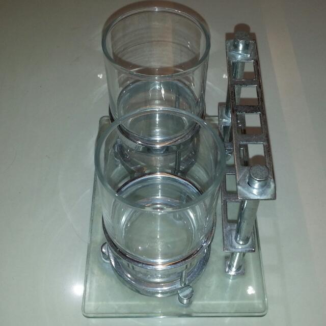 Dual Set Of Bathroom Clear Glasses For Gargle, Brush Teeth, Washing