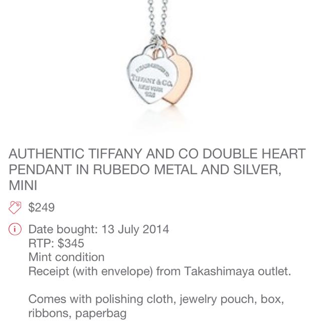 Tiffany double heart necklace price outlet
