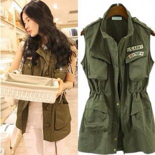 Army green sleeveless jacket clearance