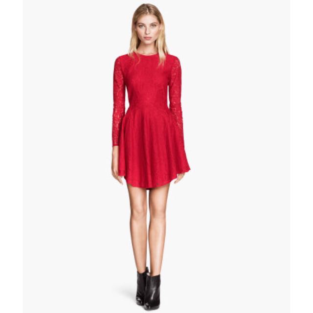 h&m red long sleeve dress