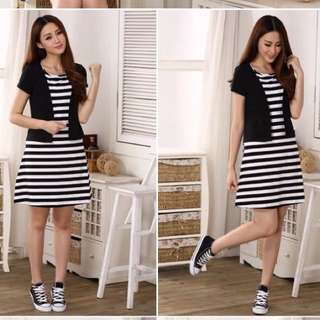 BN Maternity Stripes Short Sleeve A Line Dress