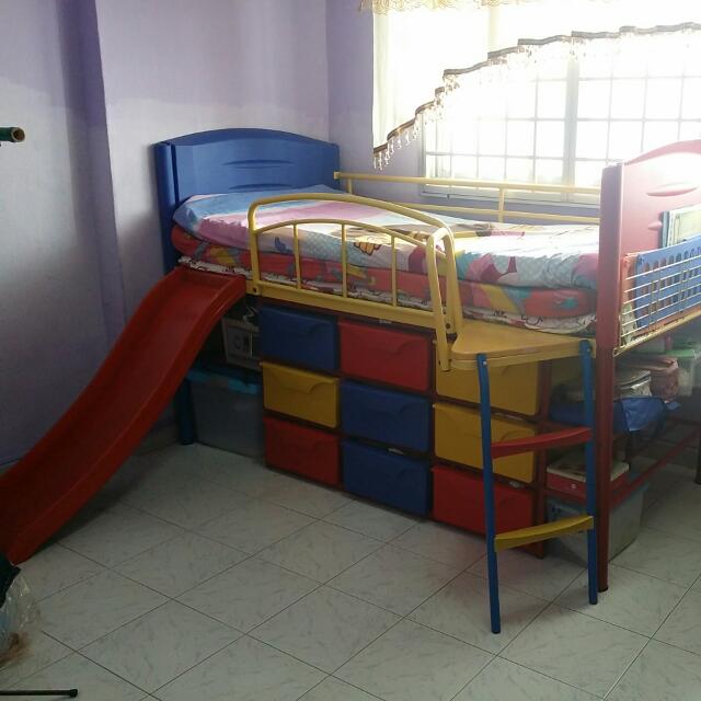 Kids Bunk Bed W Slide And Drawers Cash, Bunk Bed With Basketball Hoop And Slide