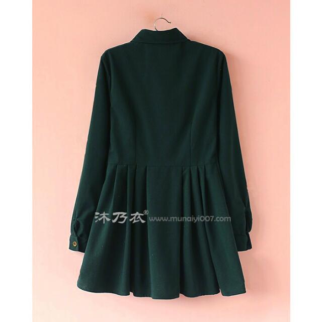Green Corduroy Long Sleeve Dress