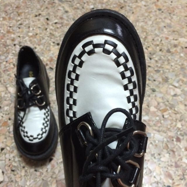platform black and white shoes