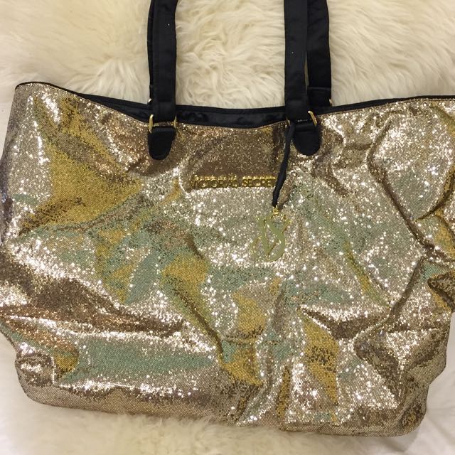 Victoria secret gold glitter sale bag