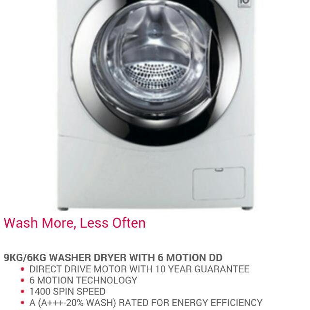 Lg Washer Dryer 9kg 6kg Wd14a9rd White Product Wxhxd 600 X 850 X 640 Nb Product Dimensions Include Top Plate And Exclude Button And Door Protrusions Weight Kg 72 Tv Home Appliances Washing Machines