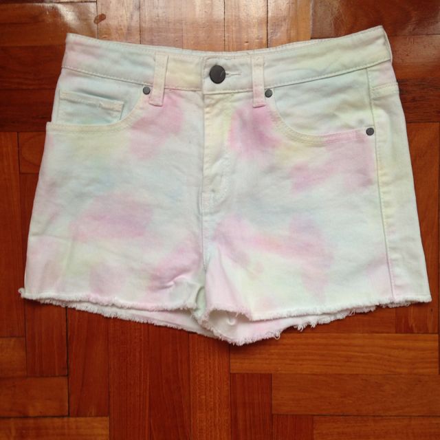 rainbow tie dye denim shorts