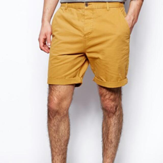 mens mustard chino shorts