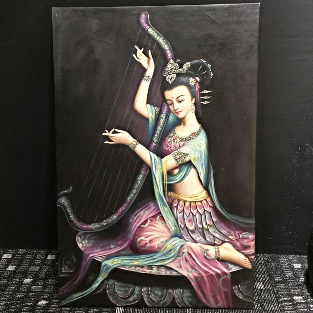 Authentic Oil Painting On Canvas By Thailand Artist Furniture On