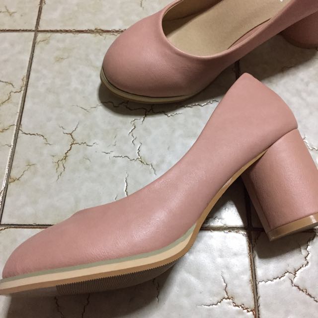 Light Pink Thick Heels, Women's Fashion 
